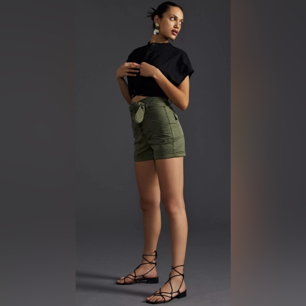 Anthropologie Aviator High Waist, Olive Shorts, Button Fly, Size 2